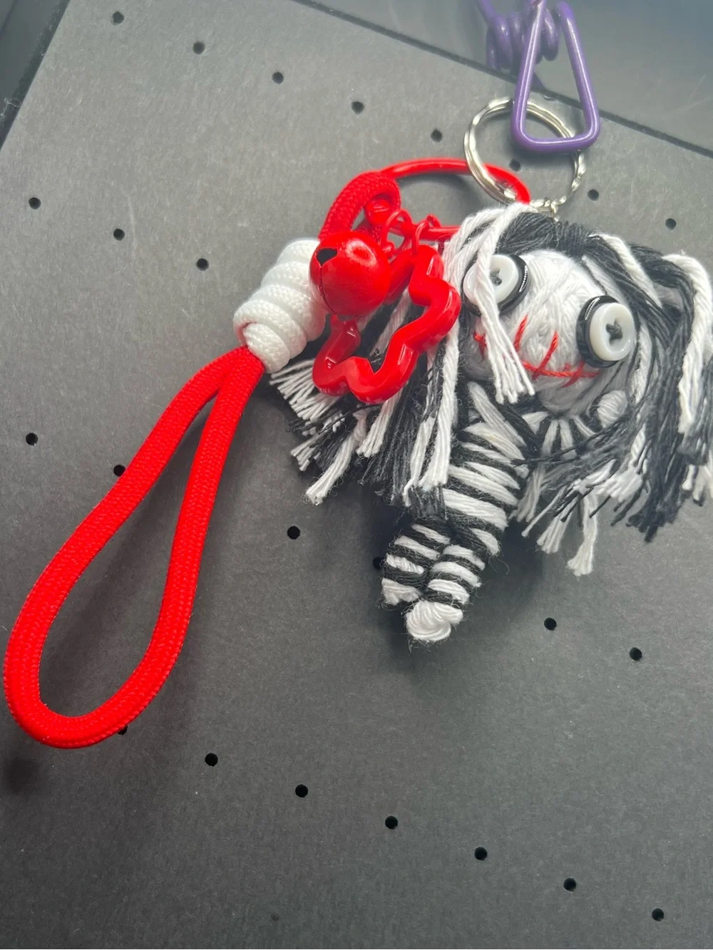 Handmade Voodoo Doll 3D Keychain Striped Gothic Star Bell Charm #5